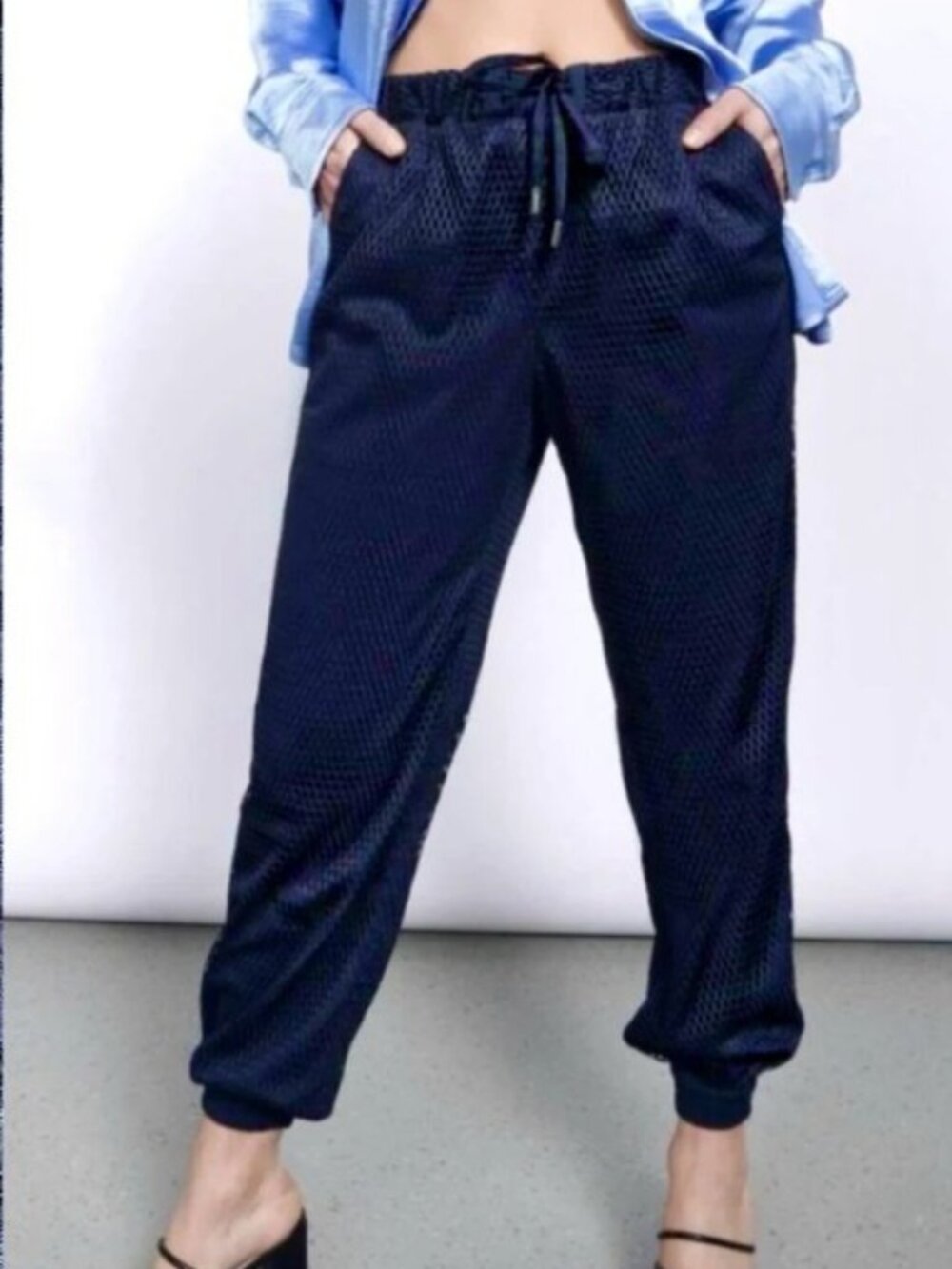 WILDFANG The Empower Mesh Drawstring Jogger Pants Navy Blue NWT Size S